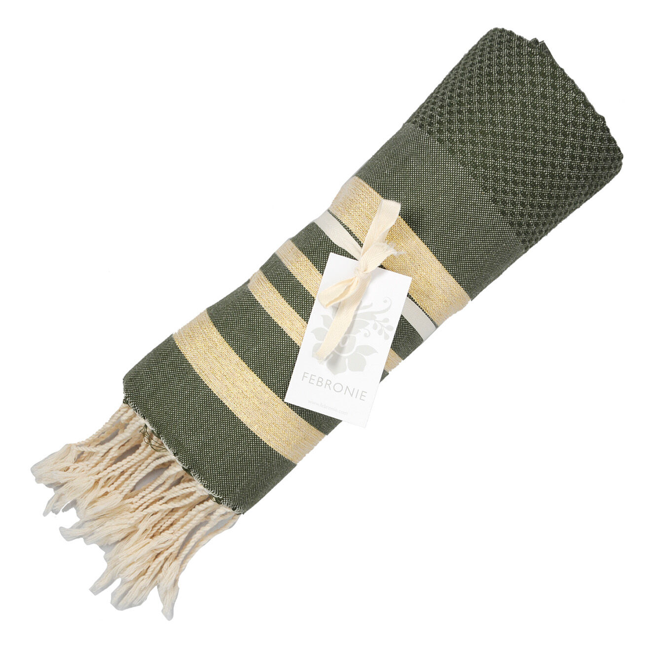Febronie Fouta Nid d'abeille Hamptons Lurex vert kaki/doré - 100x200 cm