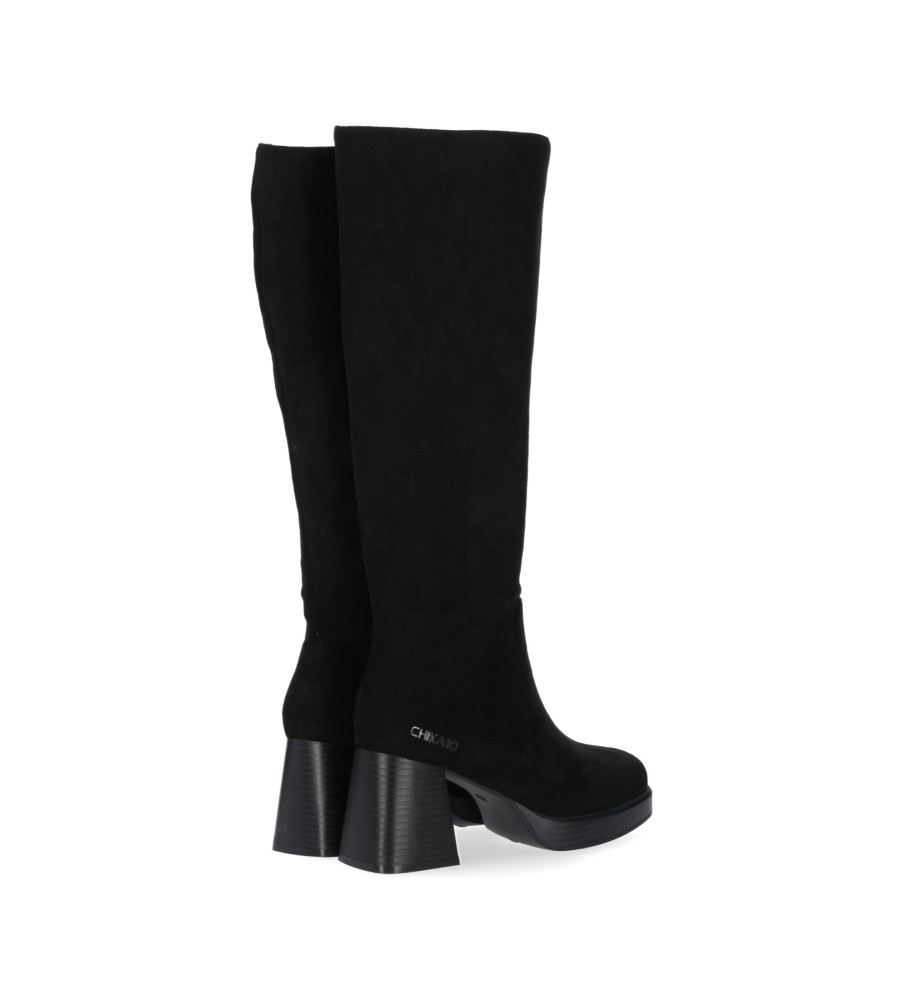 Chika10 Novas Botas de Couro Pam 03 Pretas - Altura do Salto 6cm -