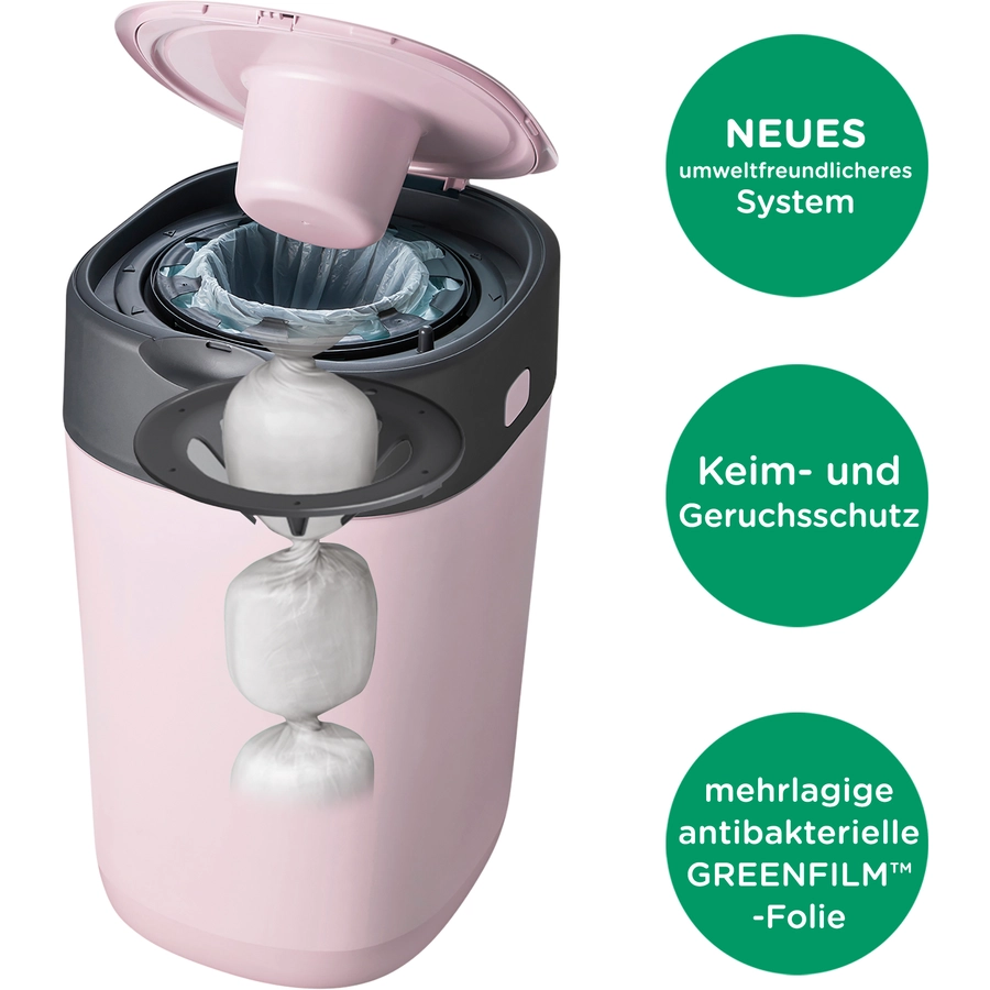 Tommee Tippee Twist & Click Advanced  Windeleimer, inkl. einer Kassette mit nachhaltig gewonnenem, antibakteriellem Greenfilm in rosa