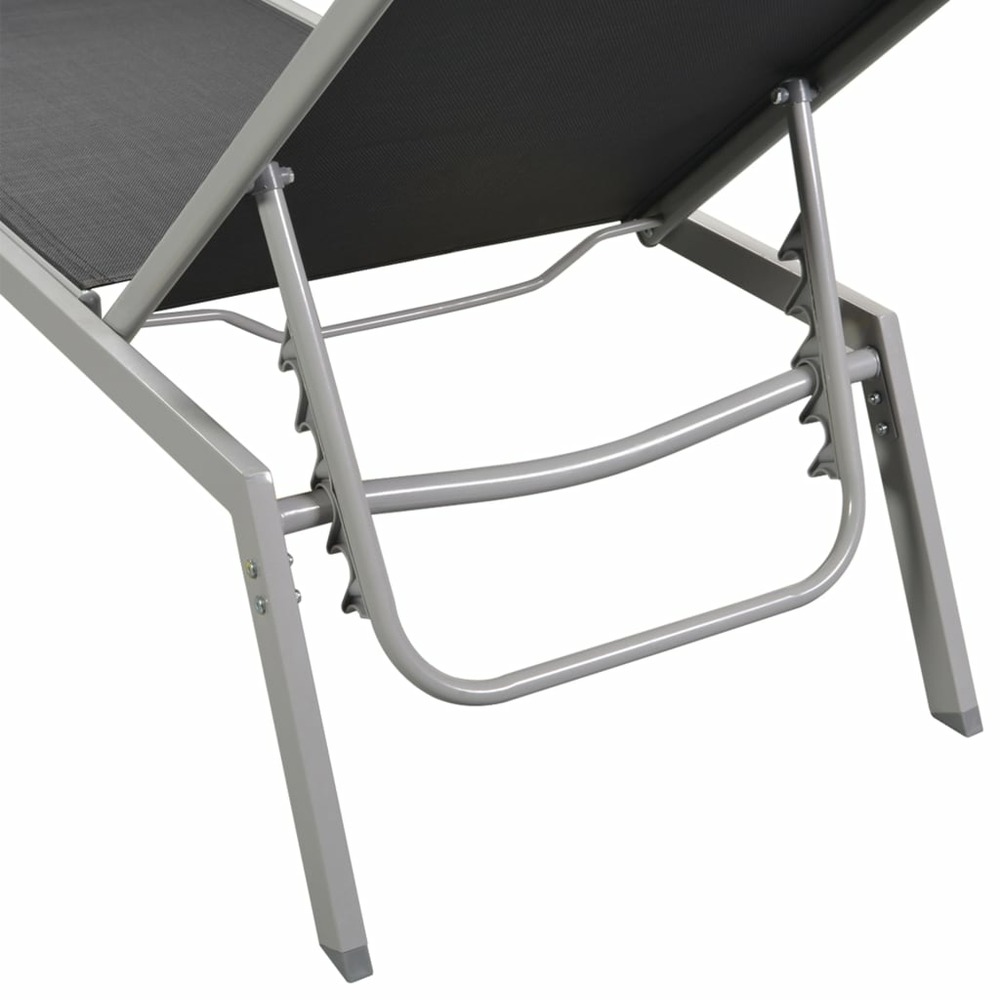 Transat chaise longue bain de soleil lit de jardin terrasse meuble d'extérieur acier et textilène noir