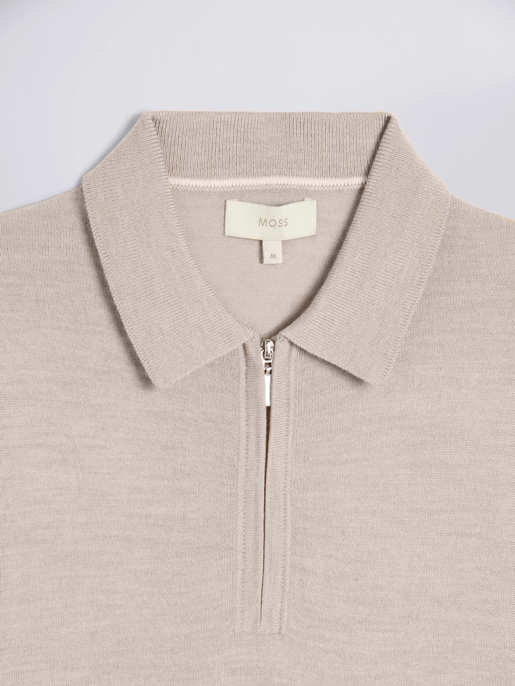 Natuurlijk - MOSS poloshirt van merinowolmix met korte rits