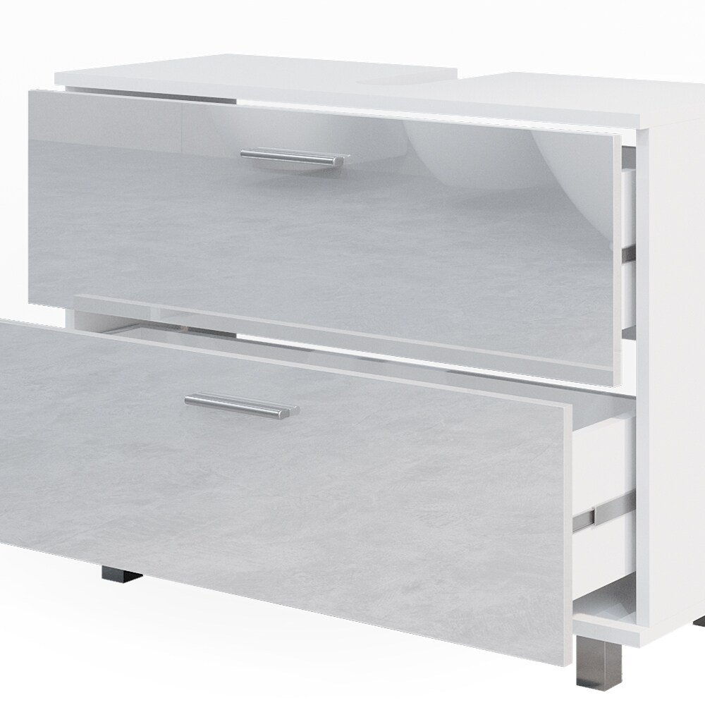 Vicco Waschtischunterschrank Waschbeckenunterschrank Ilias Weiß Hochglanz 80,2 x 60,8 cm Badezimmer
