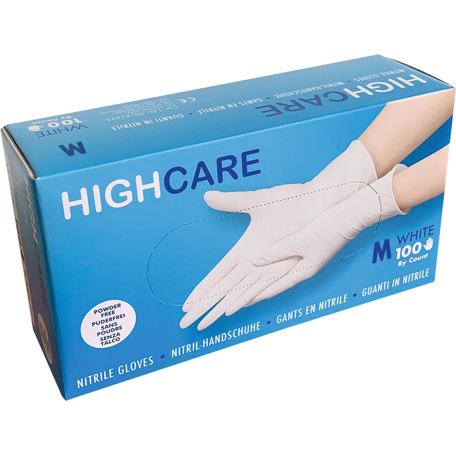 Einweghandschuhe Nitrile 100er M weiss Cert: CE Cat. III – Typ P