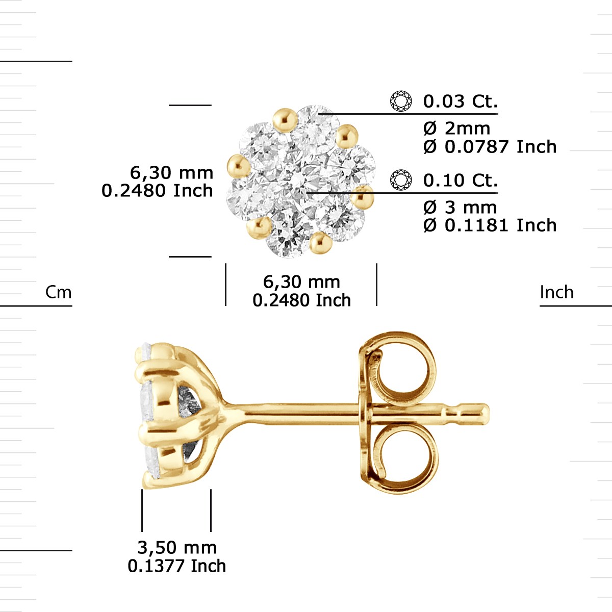 Clous d'Oreilles Diamant 0,70 Cts - Or jaune