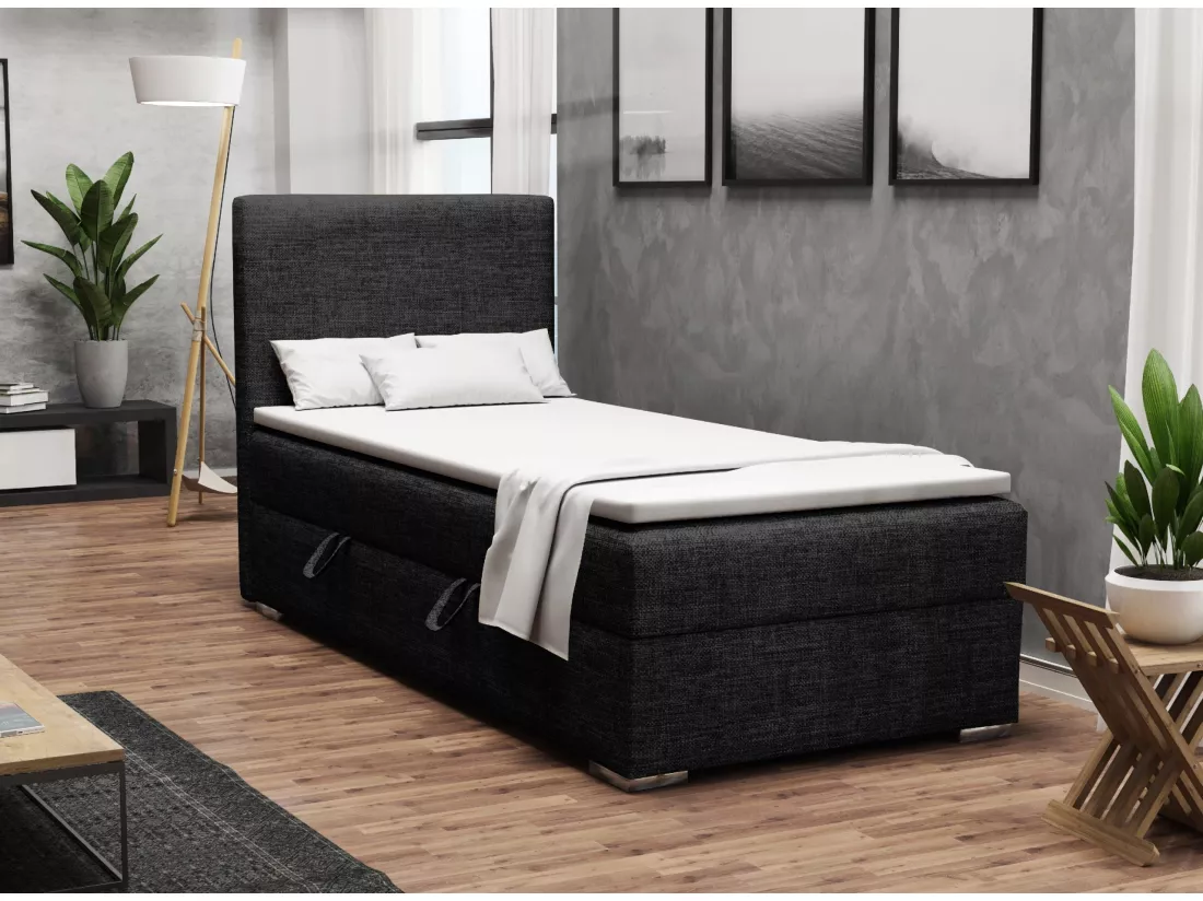 LIT SIMPLE avec topper Kiberg Mini côté gauche, 90x200 cm, Lux 23 (Noir)