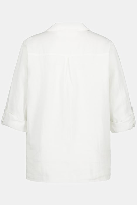Bluse, Leinen, offener Kragen, Langarm