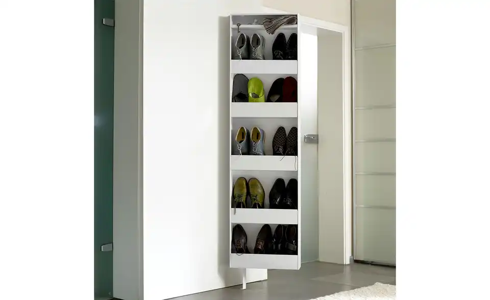 Schuh- und Mehrzweckschrank Santarem Weiß Spiegelfront (Kristall)