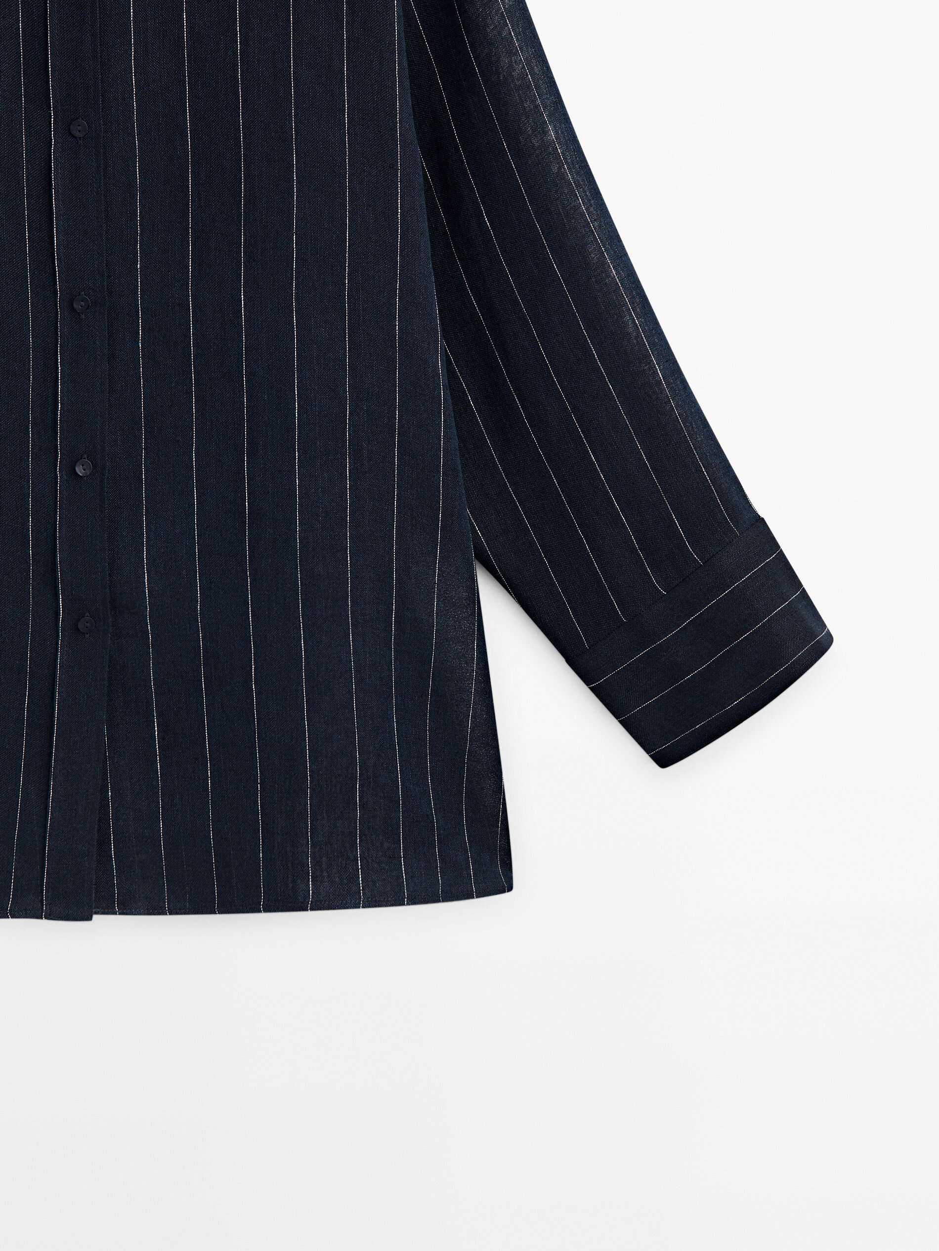 Camisa 100% linho na cor azul marinho raias - AZUL