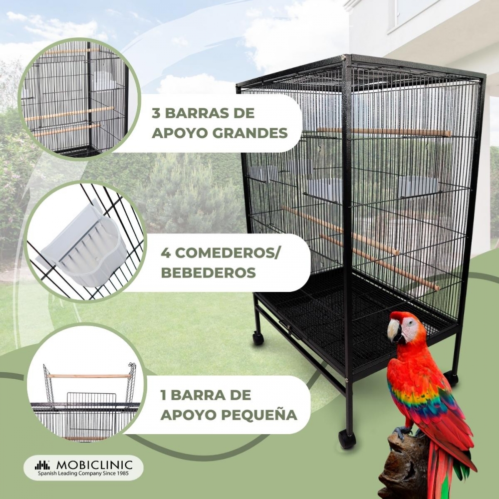 Gaiola para pássaros com comedouros e bebedouros | Rodas | Bandeja removível | Calopsita | Mobiclinic