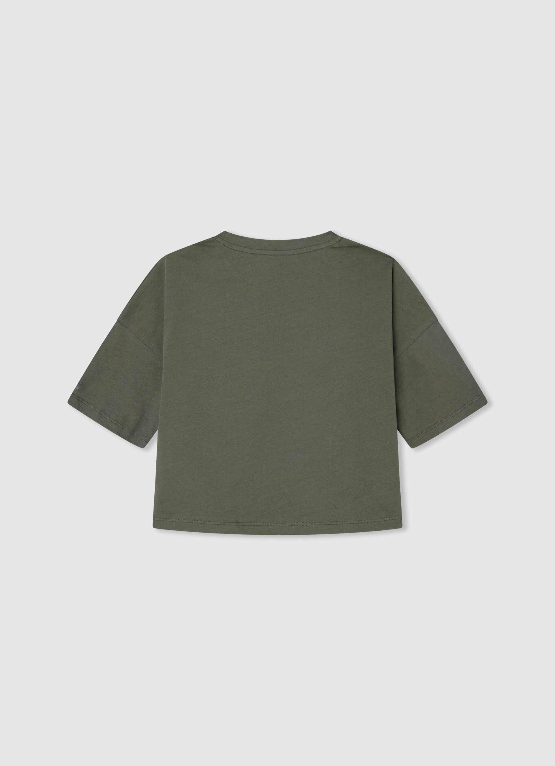 Camiseta Boxy Fit com Logo Estampado - verde-oliva