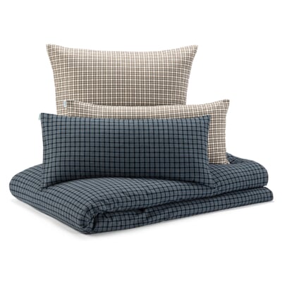 Kopfkissenbezug Flanell Webkaro, Blau, 40 × 40 cm