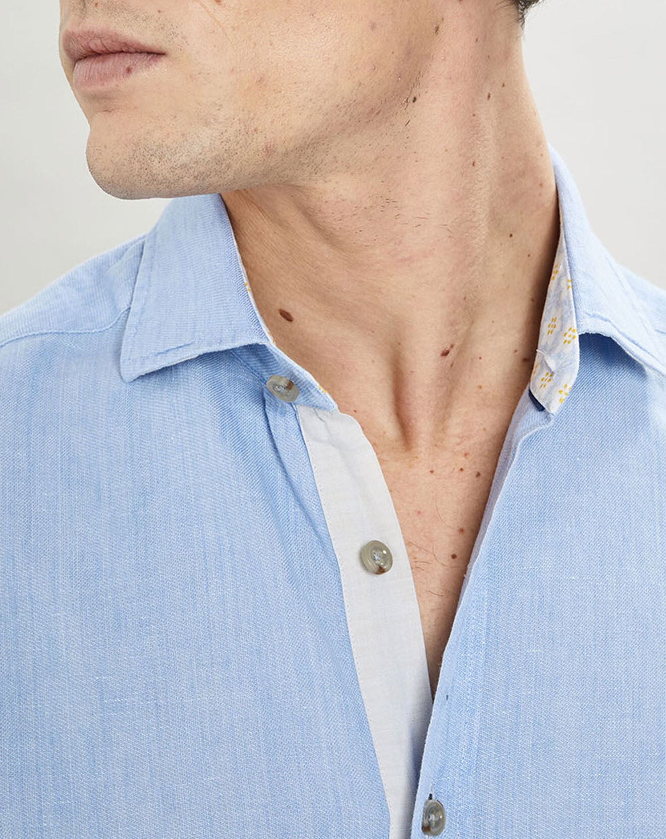 Hackett London Chemise Slim Fit coton façon lin Yoke Mosaïque bleu ciel