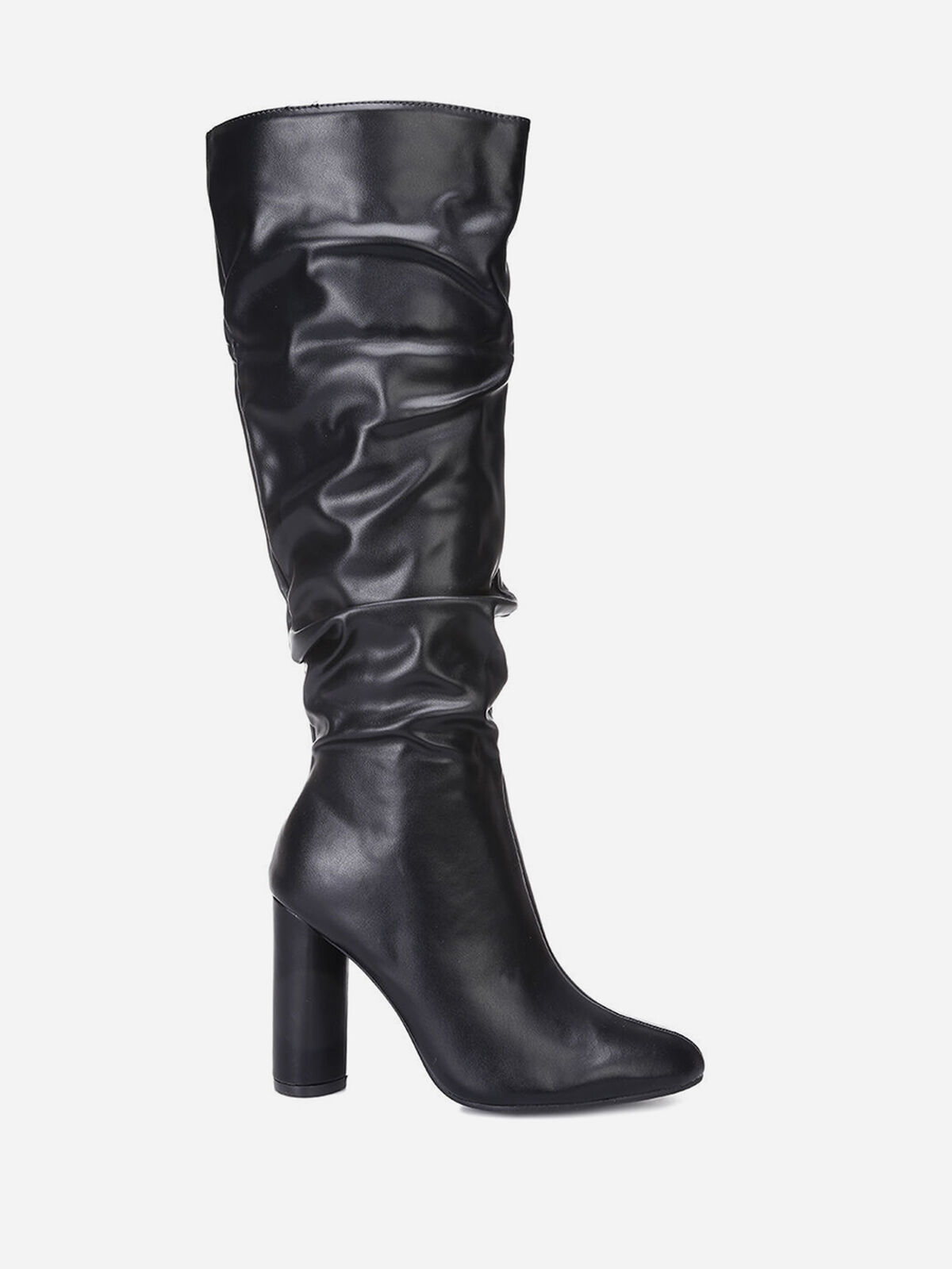 Bottes plissées à talon cylindre- Noir