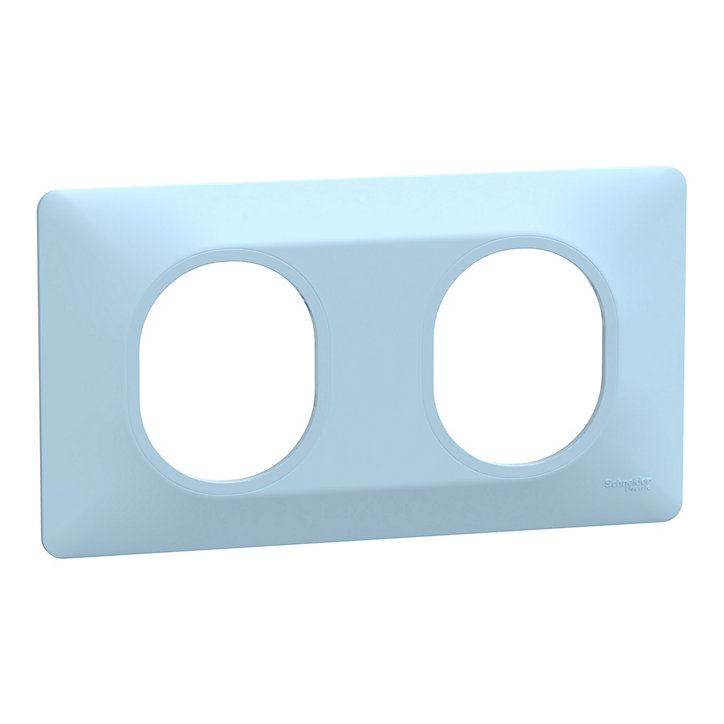 Plaque de finition double Schneider Electric Ovalis bleu azurin