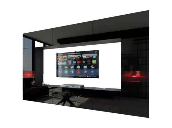 Ensemble de meubles de salon noir, suspendus collection CEPTO XXIX. 249cm, 8 meubles, leds, modulables.