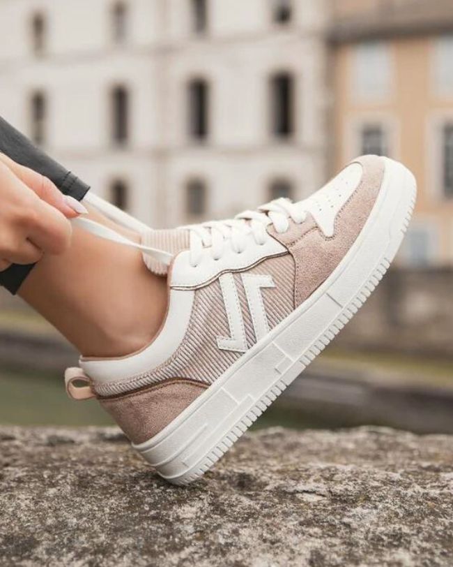 Basket femme beige à lacets - CL68 BEIGE