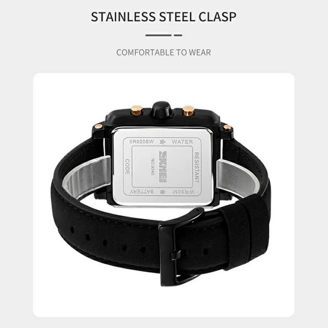 SKMEI Armbåndsur Til Mænd Læderrem Firkantet Quartz Ur