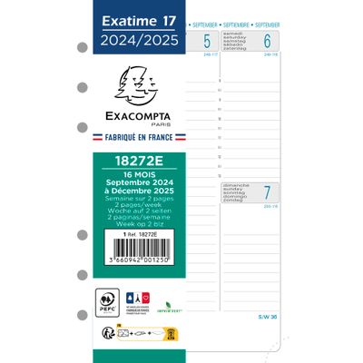 Exacompta Exatime 17 - Recharge pour organiseur - 1 semaine sur 2 pages à la verticale - 16 mois - 10,5 x 17,2 cm