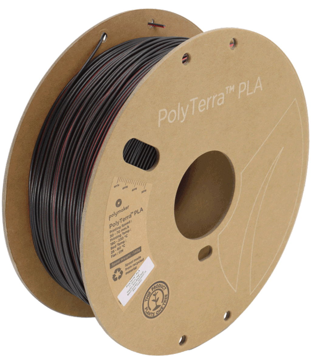 Polymaker  PolyTerra PLA Dual Shadow Red Black-Red, 1,75 mm / 1000 g    Umweltfreundliches, zweifarbiges PLA-Filament mit mattem Finish