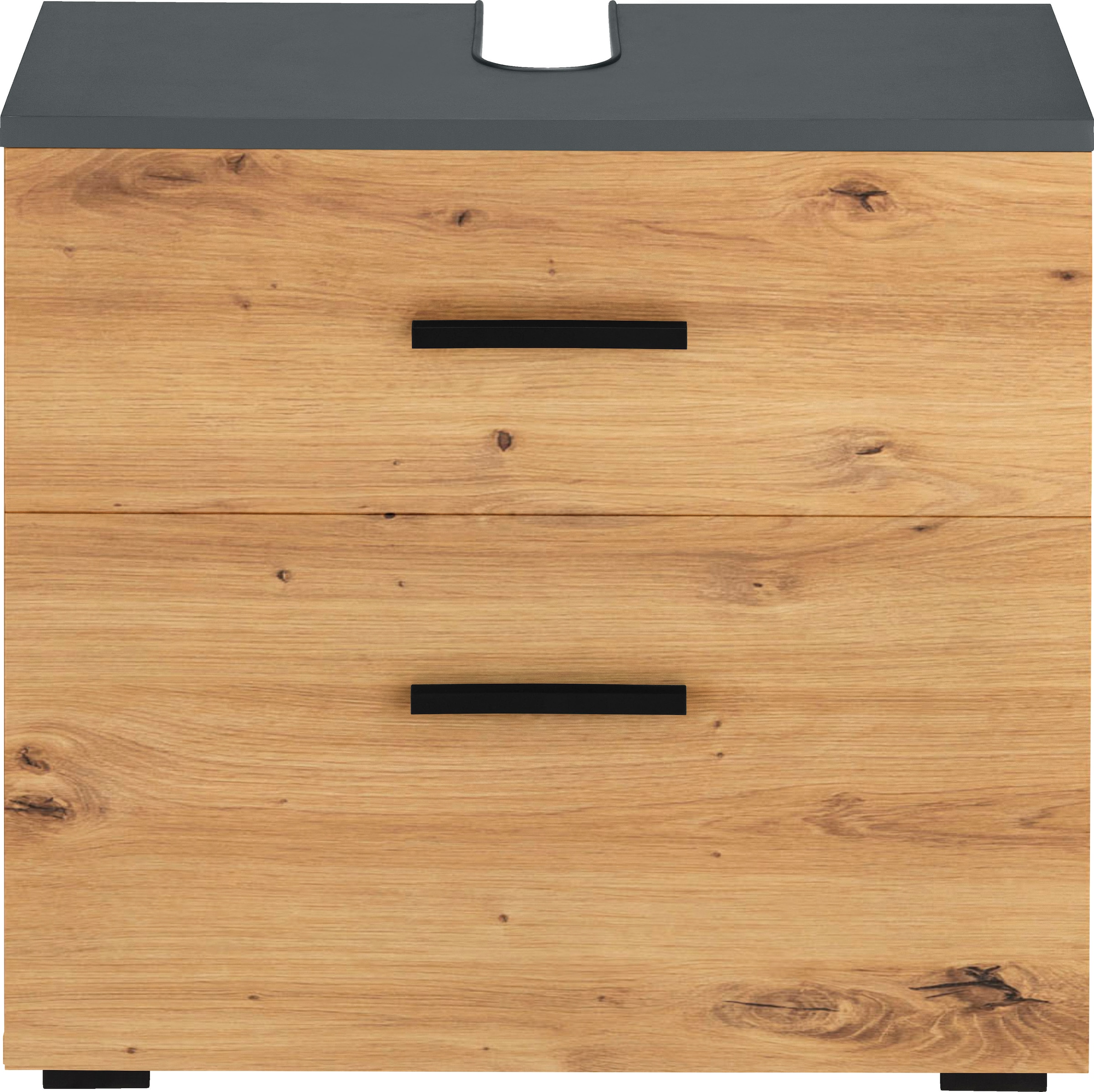INOSIGN Waschbeckenunterschrank »Skara« mit Klappe und Schubkasten, schwarze Griffe, Breite 60 cm, Höhe 55 cm