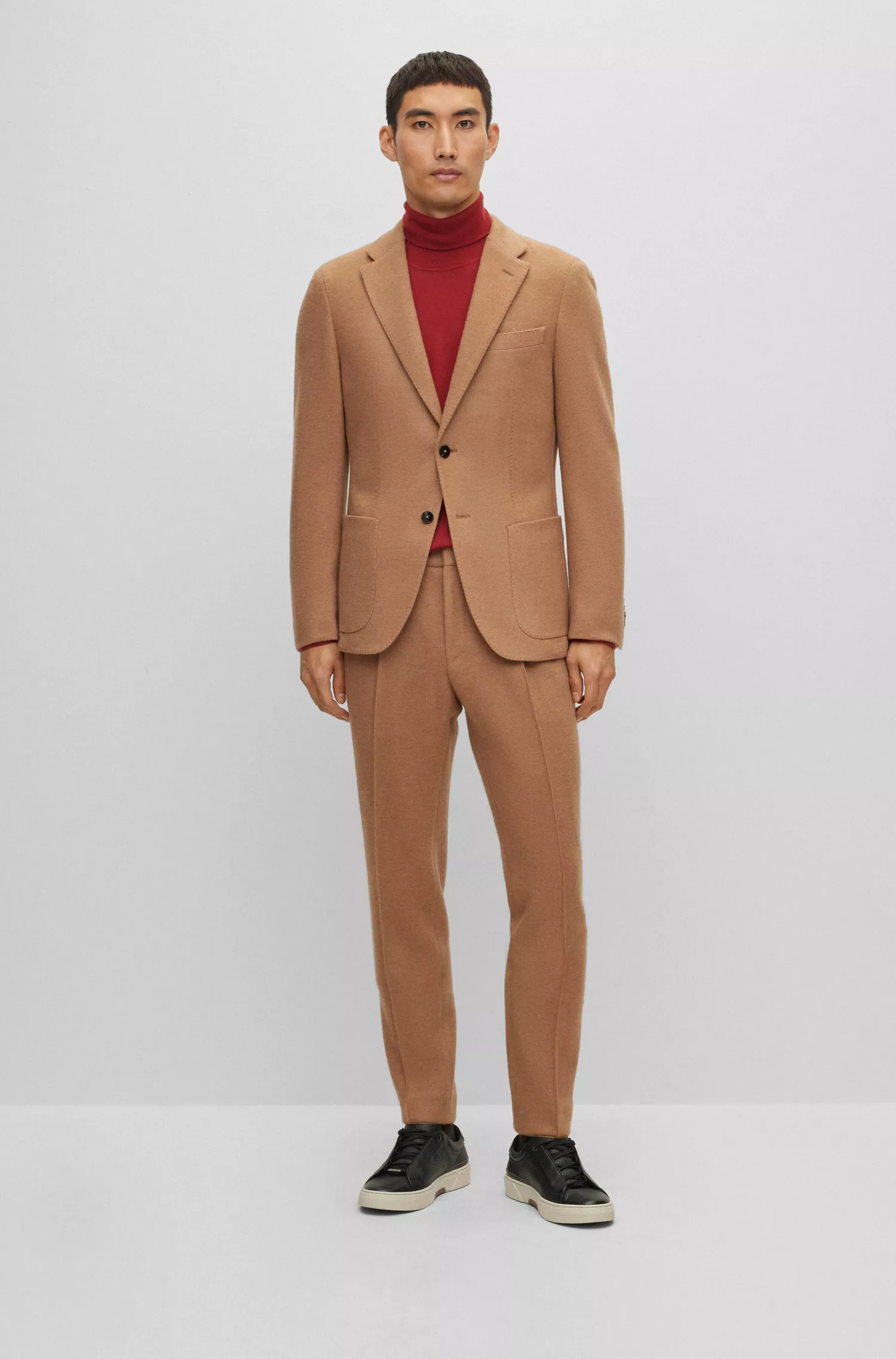 Jaqueta BOSS Camel-Slim-fit em mistura de lã de camelo mesclada