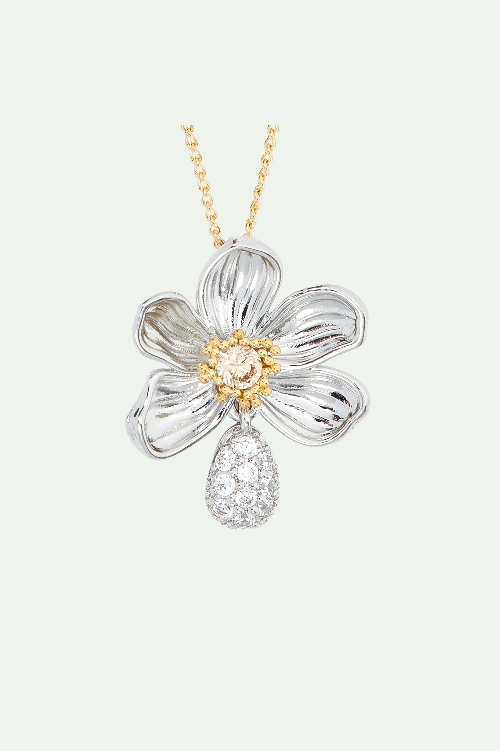 Collier pendentif marguerite et pétales gravés | Multicolore