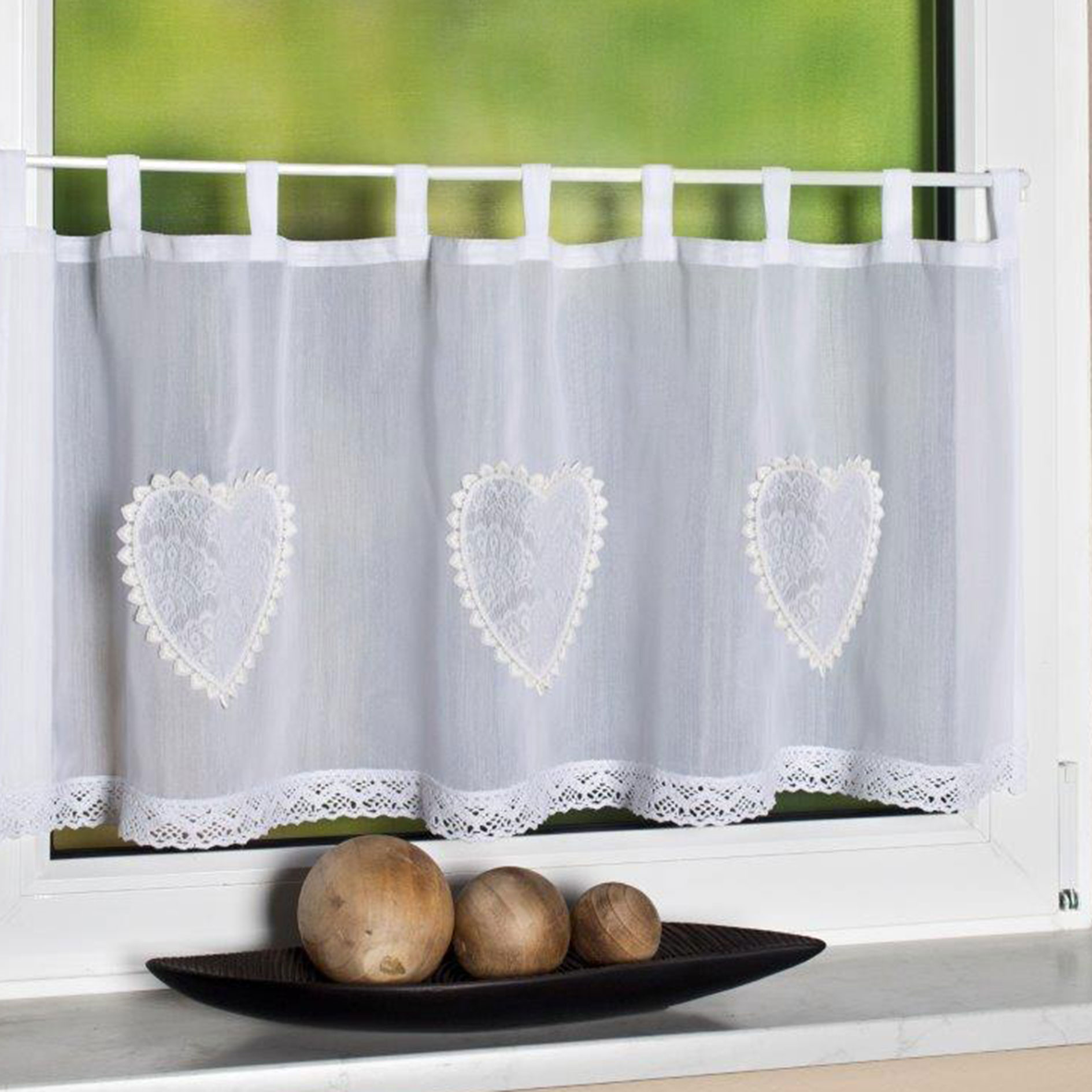 Schlaufencafehaus CORAZON - weiß - Herzen - 90x30 cm