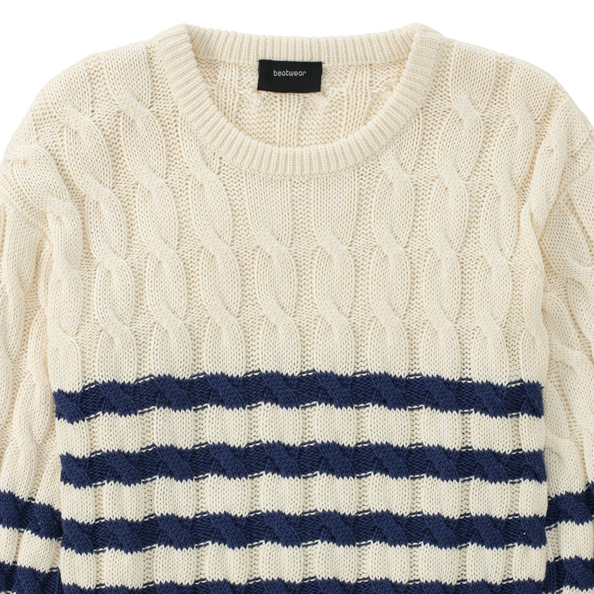 Beatwear Mädchen Strickpullover mit Zopfmuster creme / blau