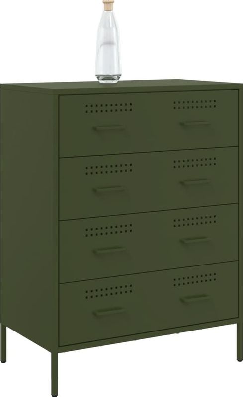 vidaXL - Dressoir - Olijfgroen - Staal - 4 Lades - Industriële Stijl