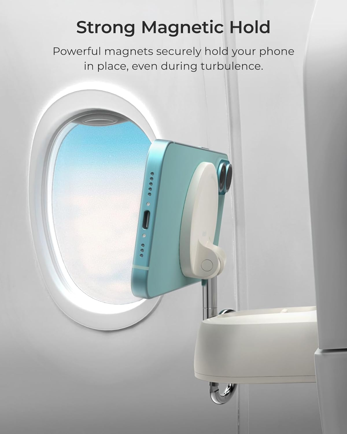 Treker Magnetic Airplane Mount MagSafe Reise Smartphone Halterung für Flugzeugtische inkl. MagSafe Haltering / Karabiner (TRKNCG112 ) - Weiss