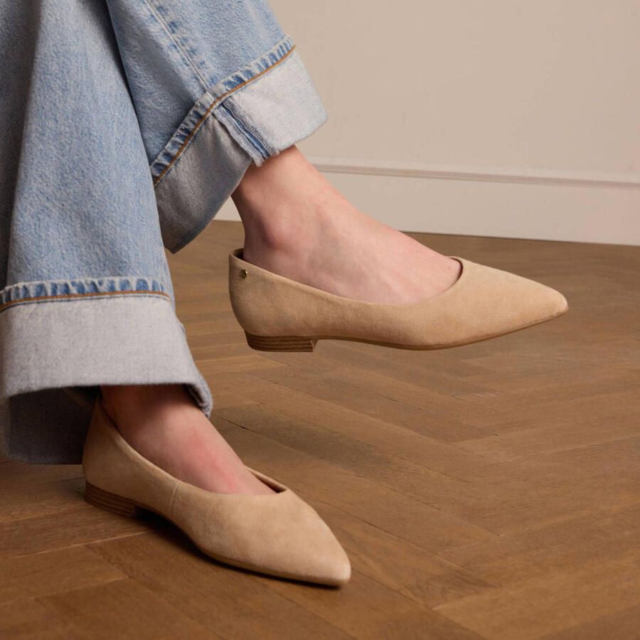 No Stress Dames Beige suède ballerina's