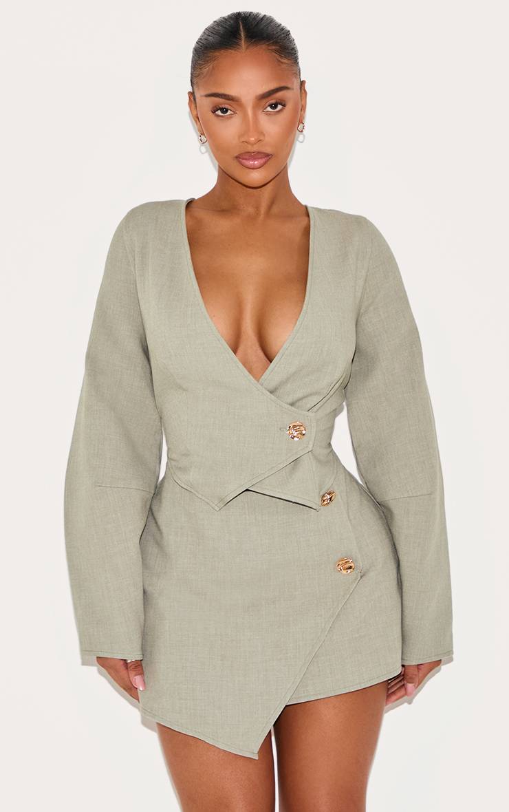 Vert Sauge Jupe-short Asymétrique Martelée Tissée Shape