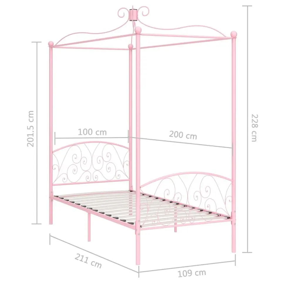 vidaXL - Hemelbed met verfijnd ontwerp - Roze - Metaal - 100x200 cm