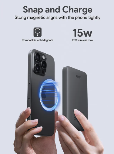 (20W) MagFusion 5000mAh Qi Wireless Powerbank Pad USB C Ladegerät mit LED Anzeige (PB-MS03 GR) - Grau