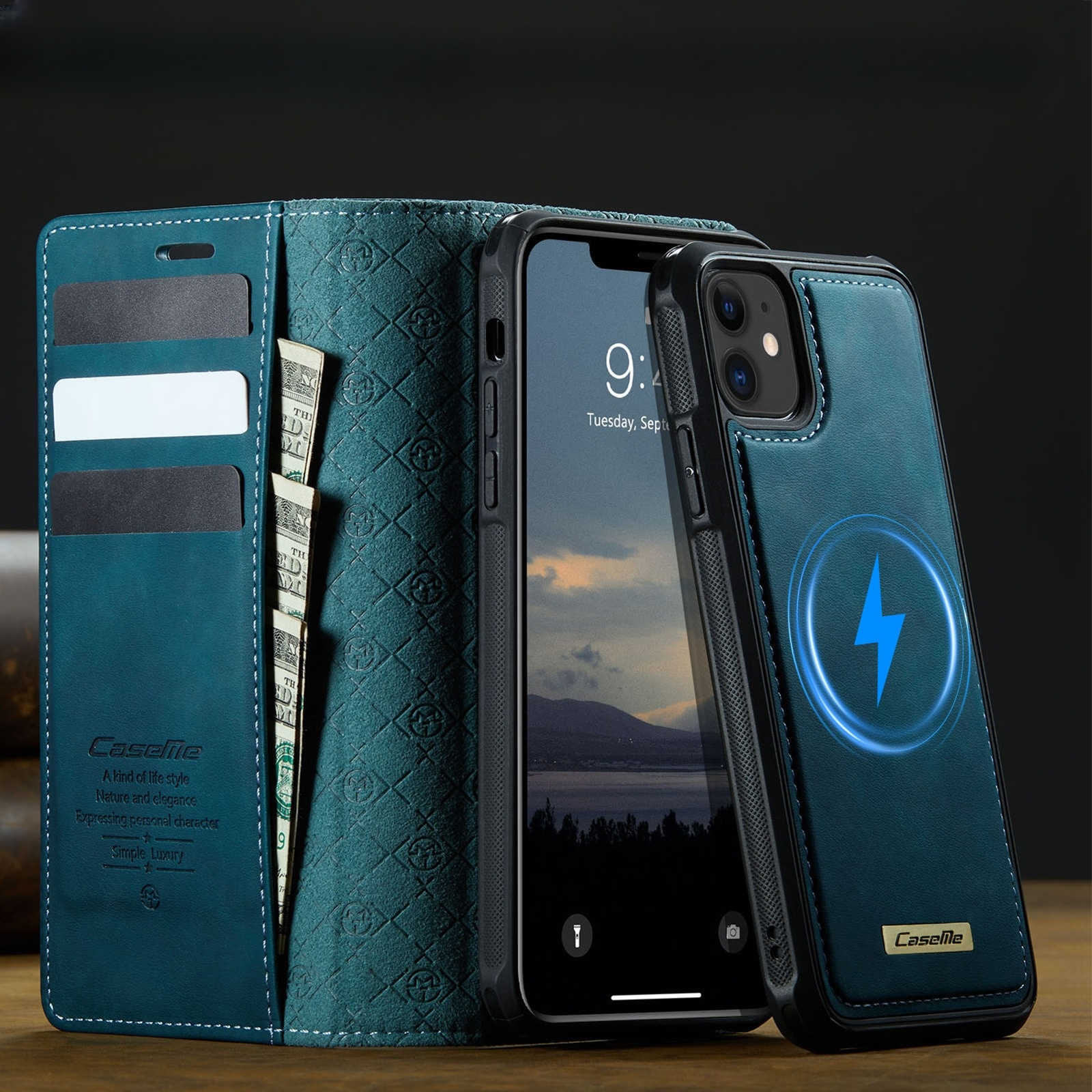 iPhone 11 2in1 MagSafe Leder Tasche   Magnet Hardcase Karten Etui (RFID Schutz) - Blau