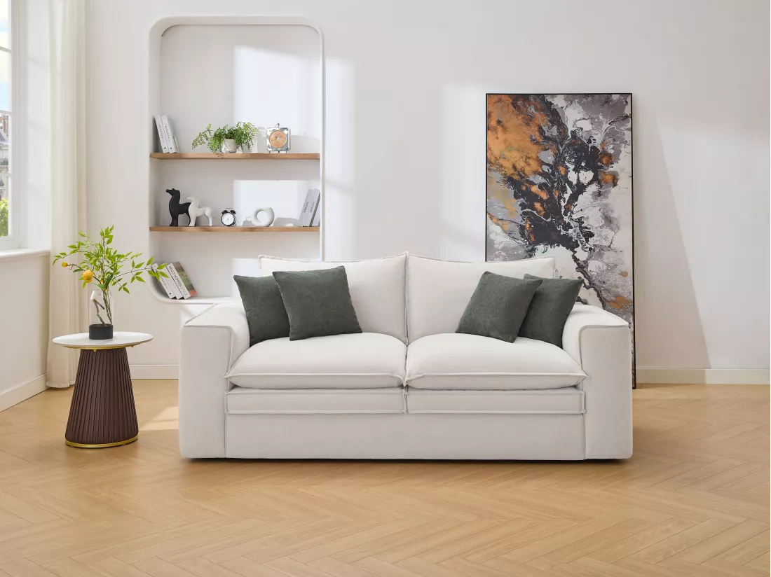 Canapé 3 places en tissu beige PORALO