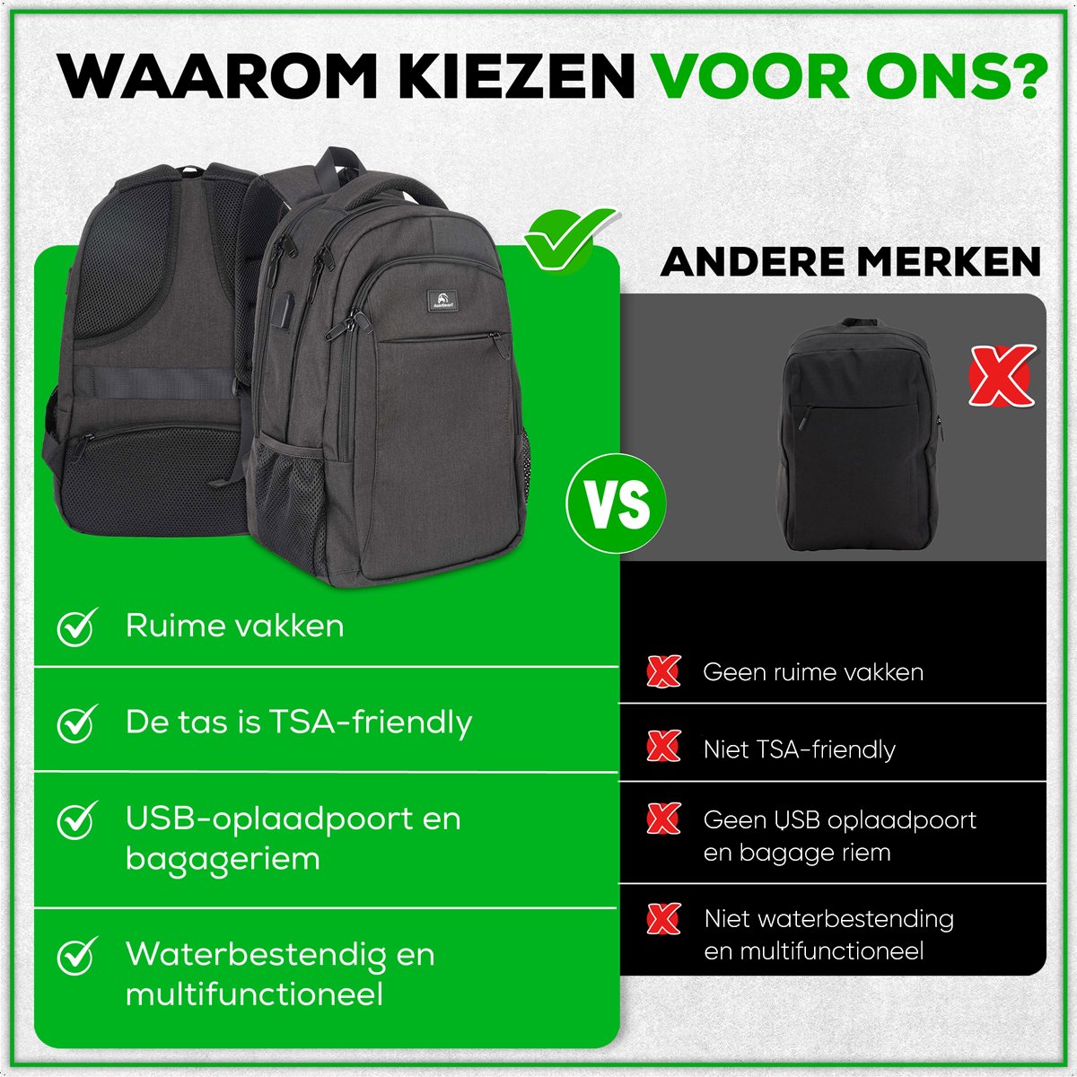 Travelhawk 28 Liter rugzak met USB-poort - Brown