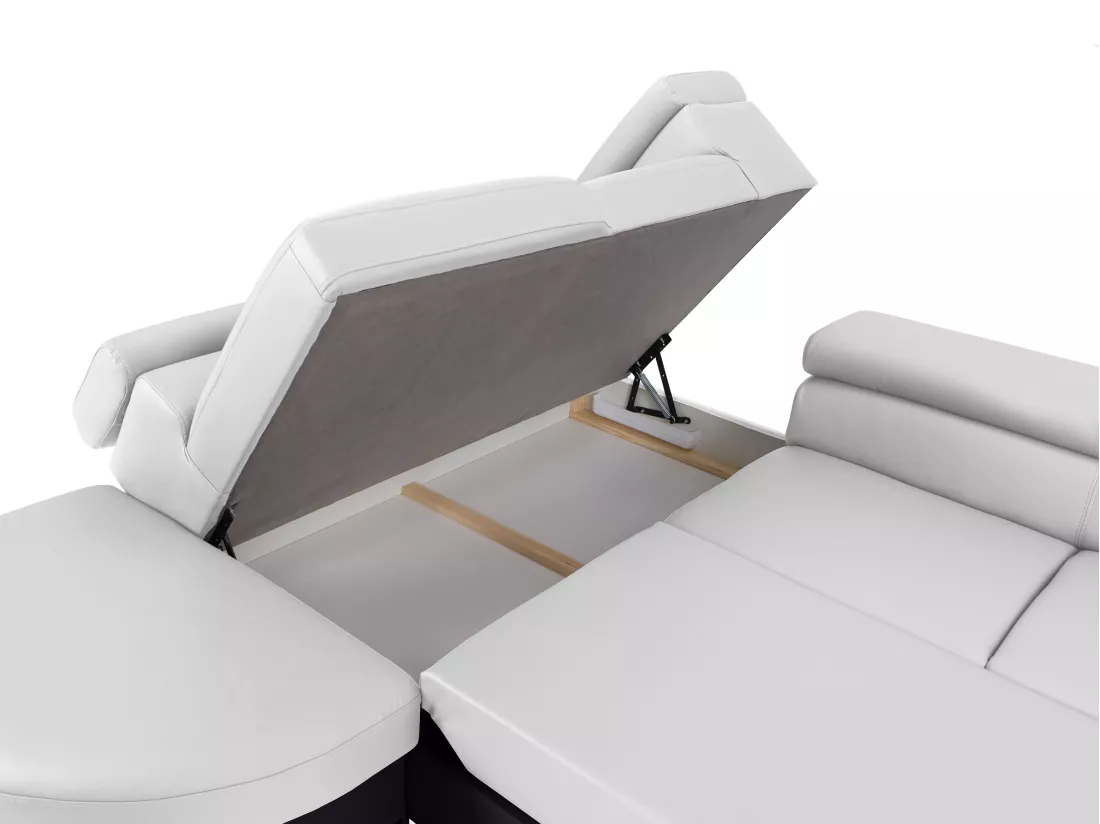 Canapé d'angle gauche convertible en simili blanc et noir MYSEN II