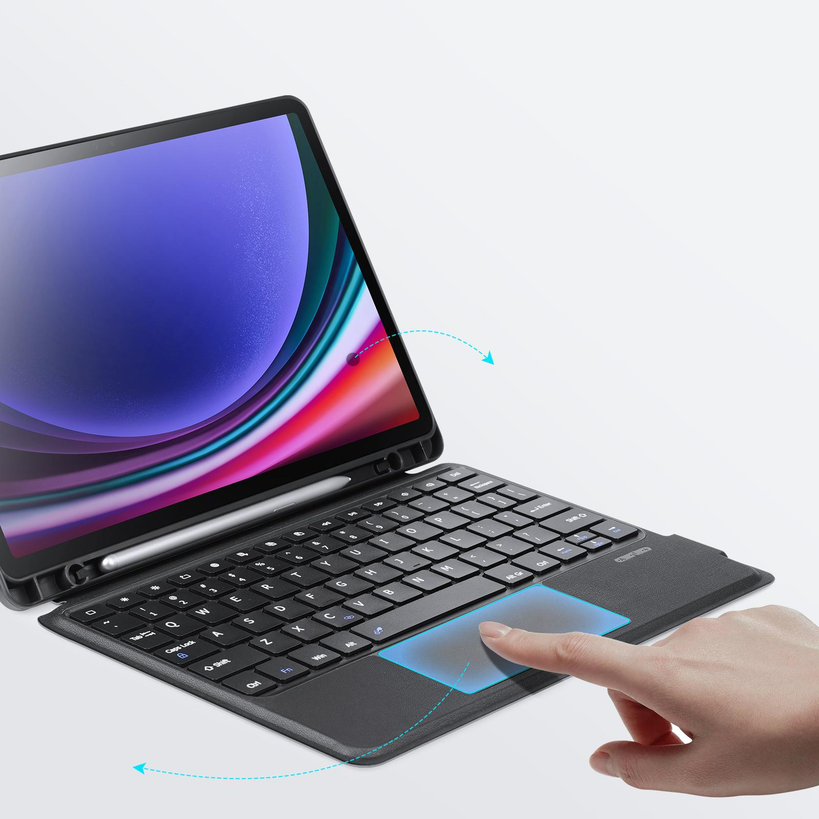 2in1 Samsung Galaxy Tab S9 Leder Tasche Magnetische Bluetooth Tastatur   S-Pen Halterung (QWERTY) - Schwarz
