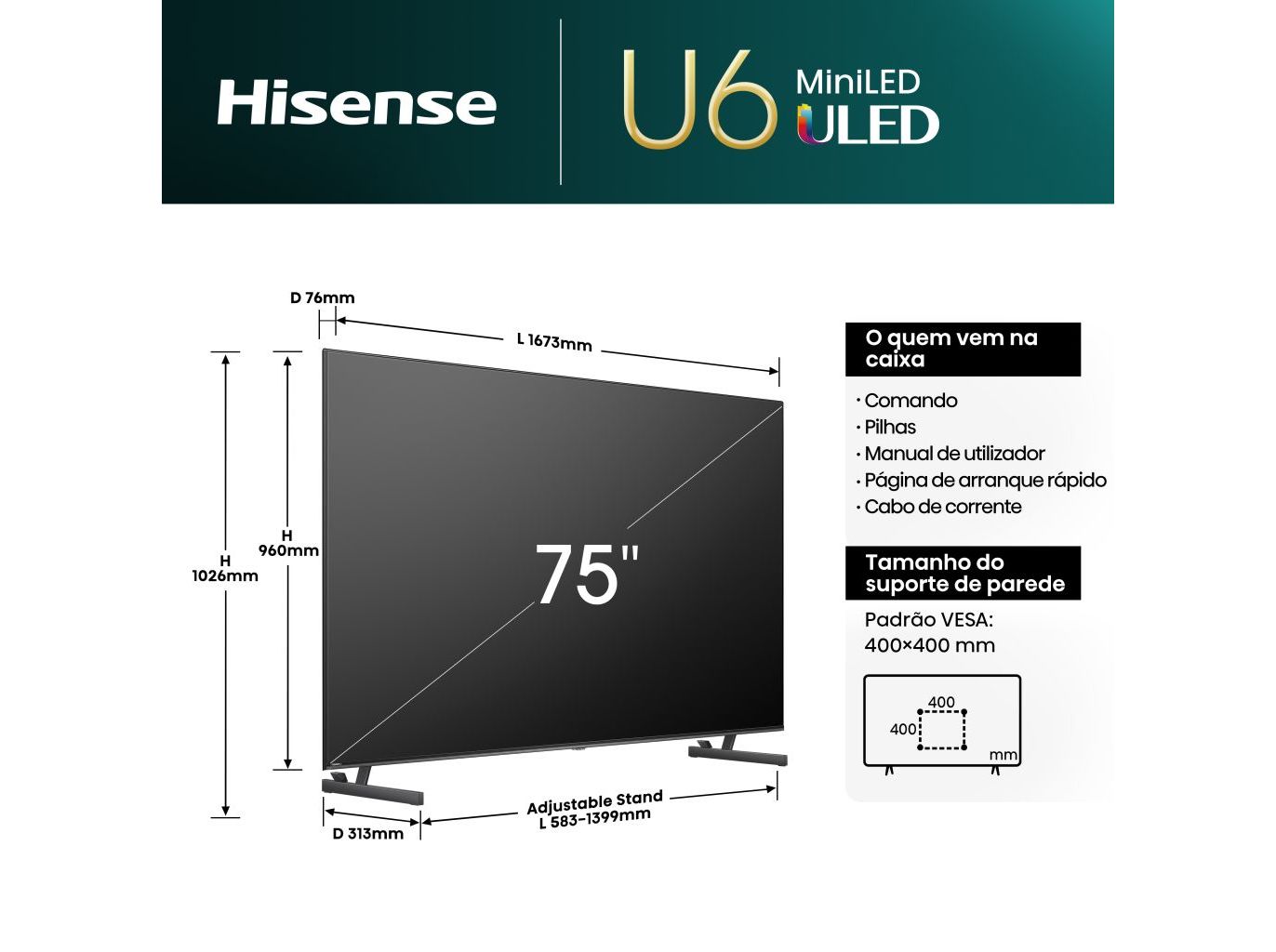 TV ULED MINI LED HISENSE 75U6NQ (4K SMART TV 75'' 189CM)