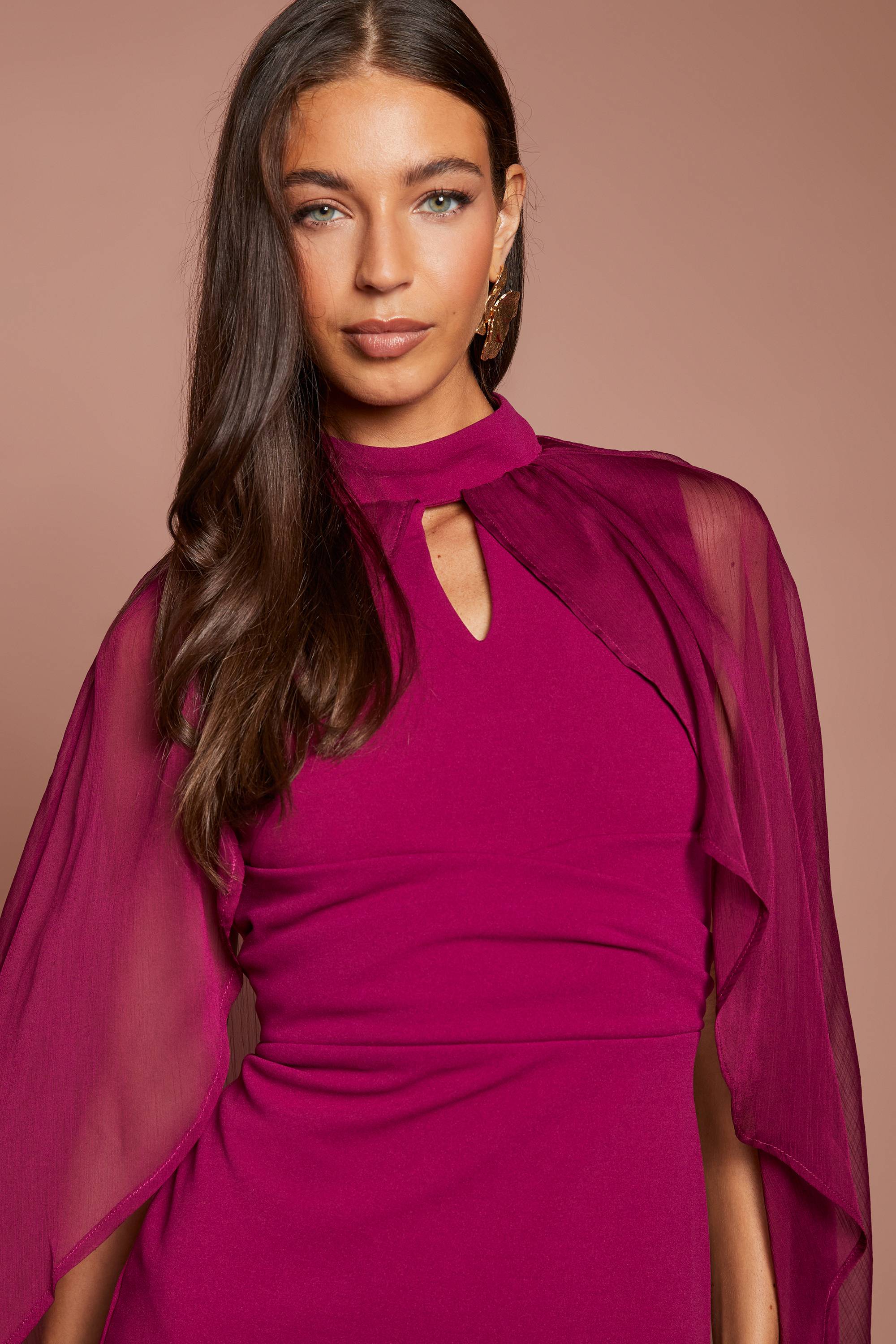 Coast Robe Midi Col Haut Avec Détail Taille Enveloppante Et Cape