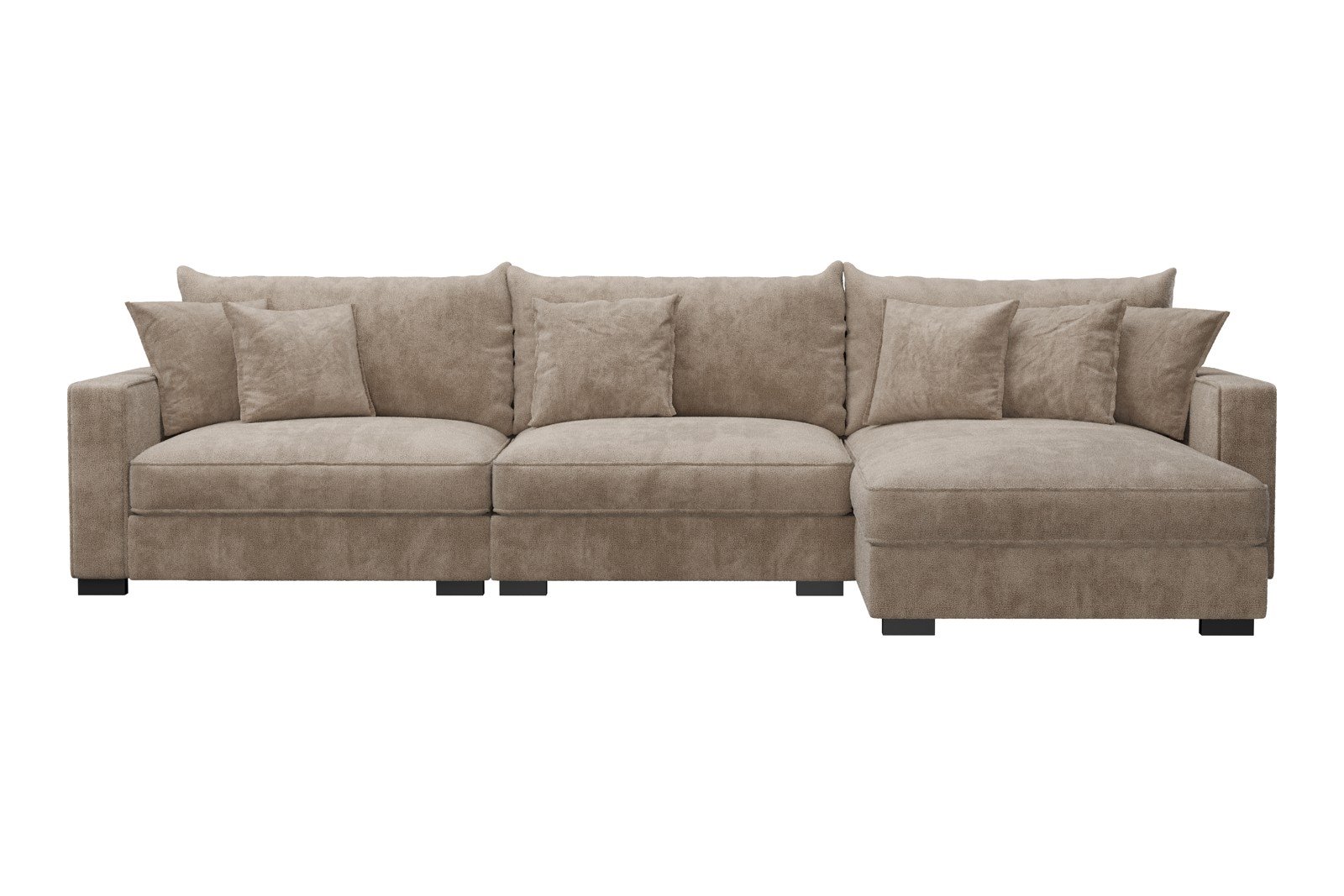 Rossi Lux 3-seter med sjeselong høyre Tekstil Genesis 4 Beige, arm B med sorte ben. Lux Komfort.