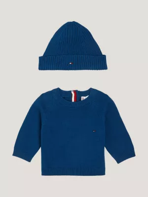 Conjunto de presente com suéter e gorro de malha canelada essenciais