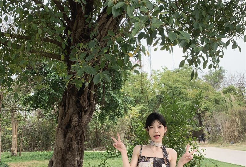 Beem - Spaghettibandjes bloemenprint patchwork flowy cami top