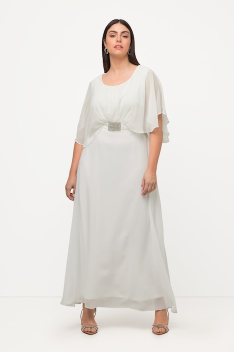 Brautkleid, Drapierung, V-Ausschnitt, Halbarm-Cape
