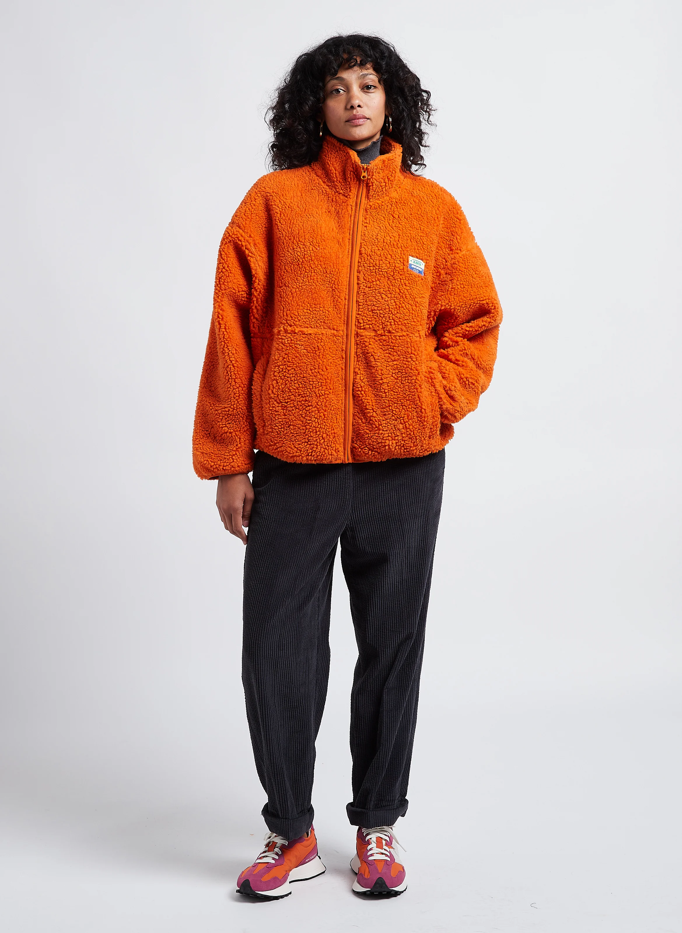 PADOW - Pantalon large taille haute en velours côtelé | Gris
