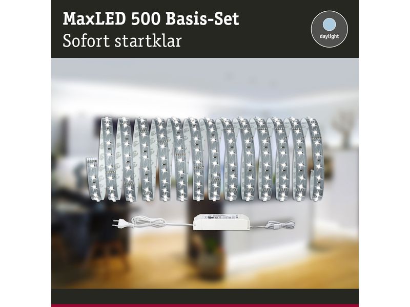 Paulmann LED-Stripe MaxLED 500 6500 K, 5 m Basisset Unbeschichteter LED-Streifen, kürzbar