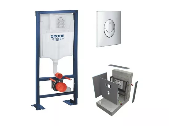 Bati support GROHE Solido + plaque chromée + habillage WEDI I-Board
