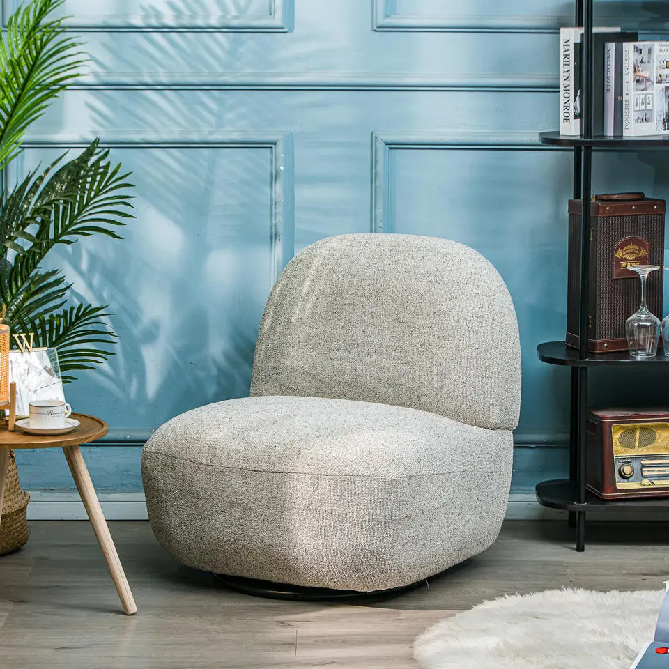 Salonstoel Swivel van metaal en beige fluweel