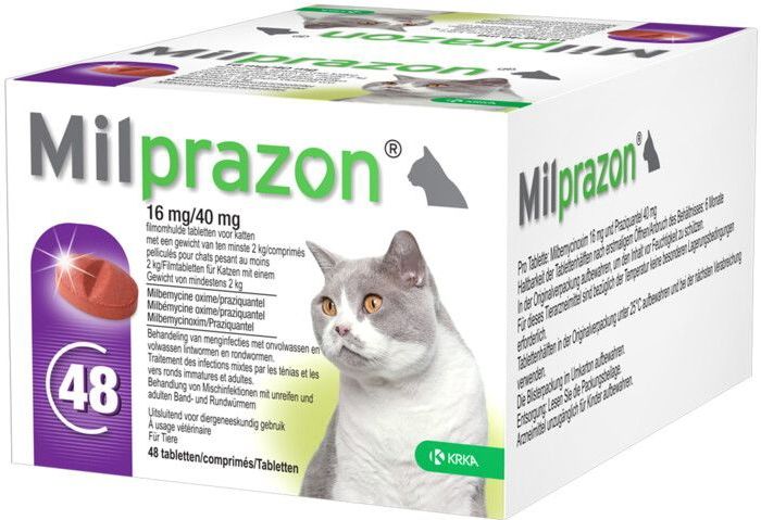 Milprazon Wormtabletten Kat 16mg/40mg Groot 48 tabletten